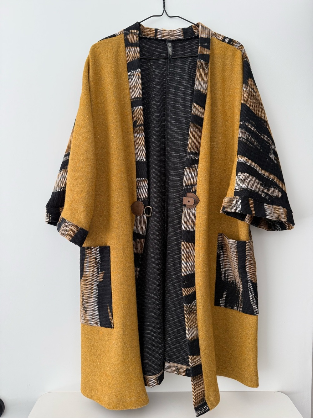 Kollontai Oversized Mustard Yellow Open-Front Women's Jacket Coat BoHo size XL